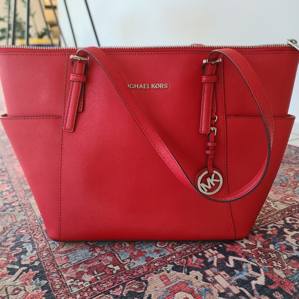 Michael Kors Charlotte Tote Bag,  Red Leather